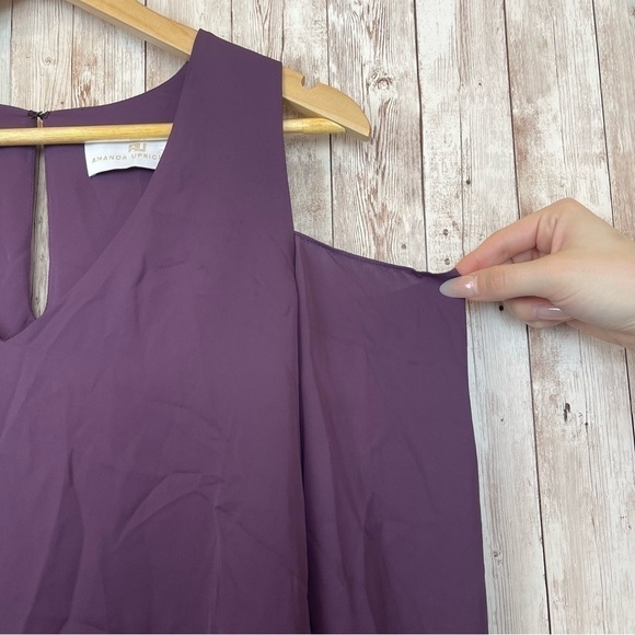 Amanda Uprichard‎ Purple Ruffle V-Neck Dress Size Medium Women - Picture 4 of 12